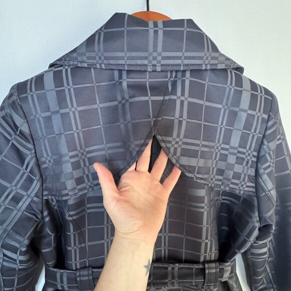 Vintage Y2K Mossimo Black Plaid Double Breasted Lightweight Trench Coat Large - Picture 7 of 15